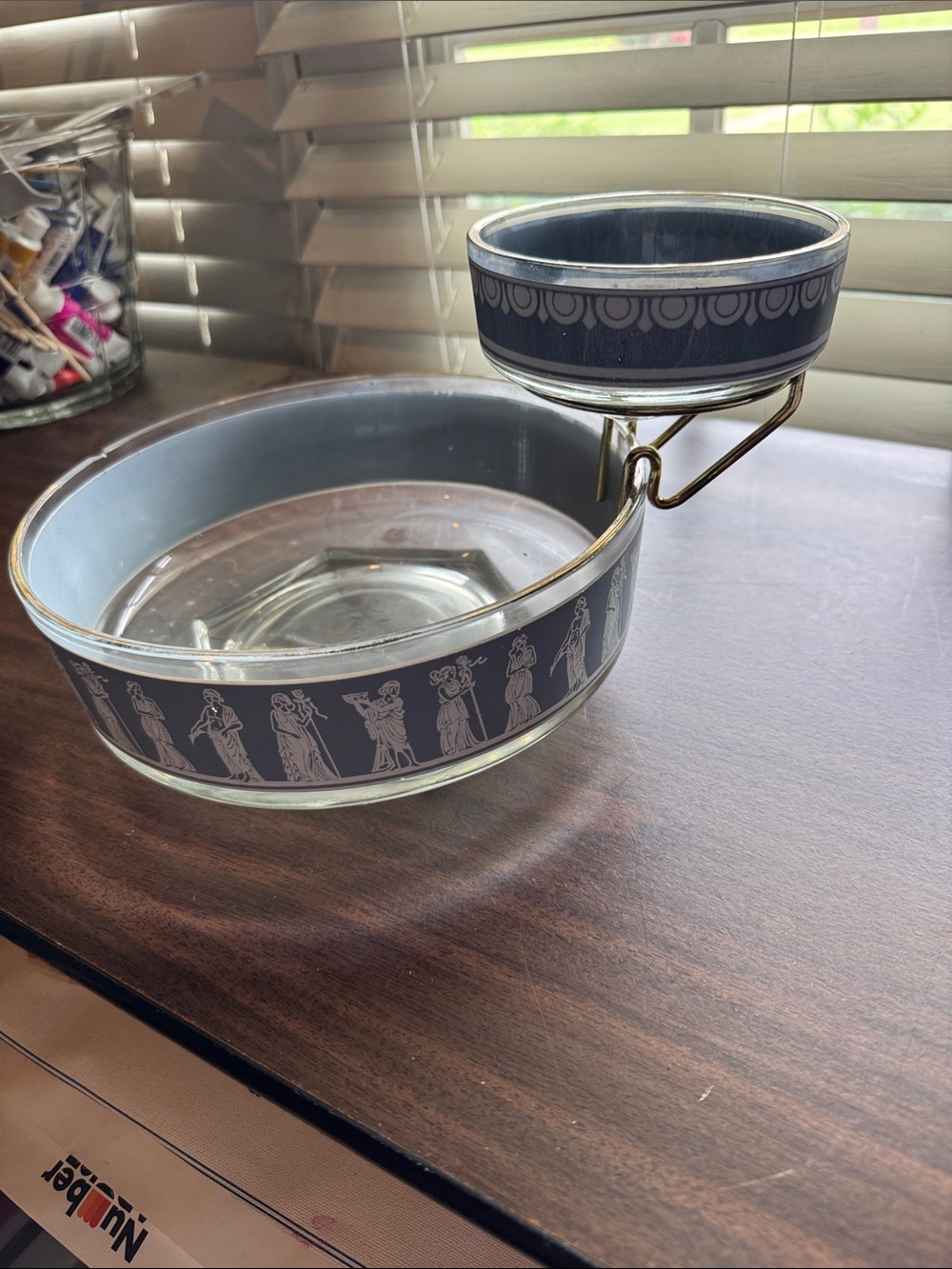 Jeannette Glass Hellenic Wedgewood Blue Chip and Dip Set